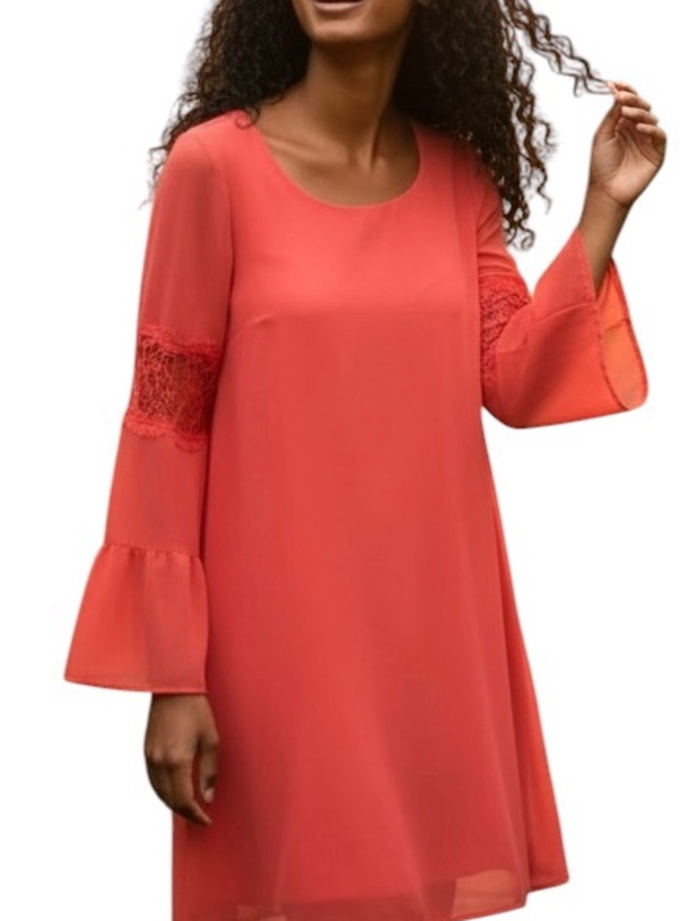 Accidentally in Love.  Coral (Pink) Scoop Neck Bell Sleeve Dress Sz XS